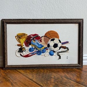 Sunset Crewel Needlepoint Embroidery Framed All Sports Equipment 24x15